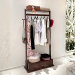 GESSO Wooden Garment Rack With 1 Drawer-Walnut - Image 4