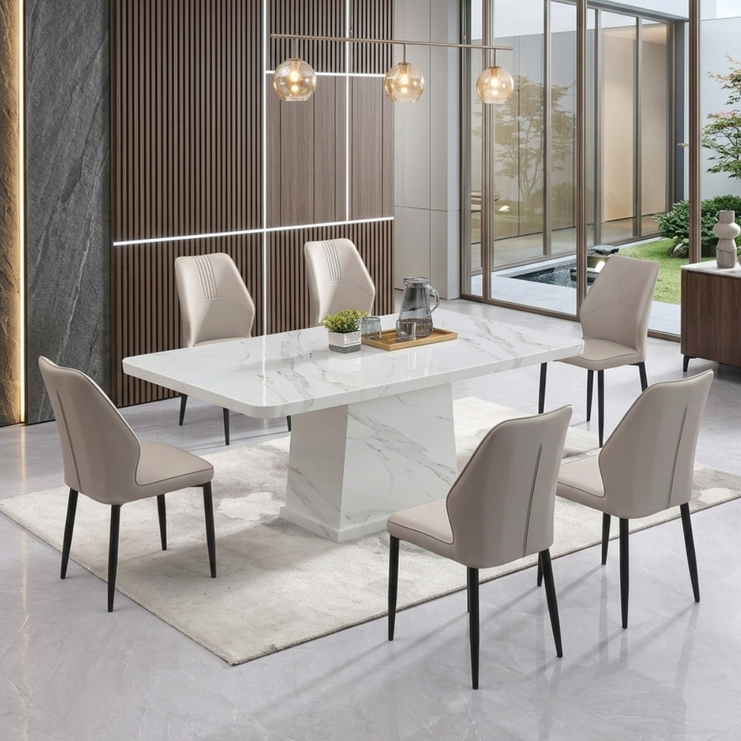 GOBI 6S-1 GOBI Artificial Marble 6 Seater Dining Set - Image 1