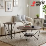 [Set of 3] GOLA Nest of Coffee Table Set-Dark Oak