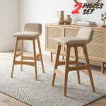 [Set of 2] GURNEY 24“ Solid Wood Bar Stool-Beige