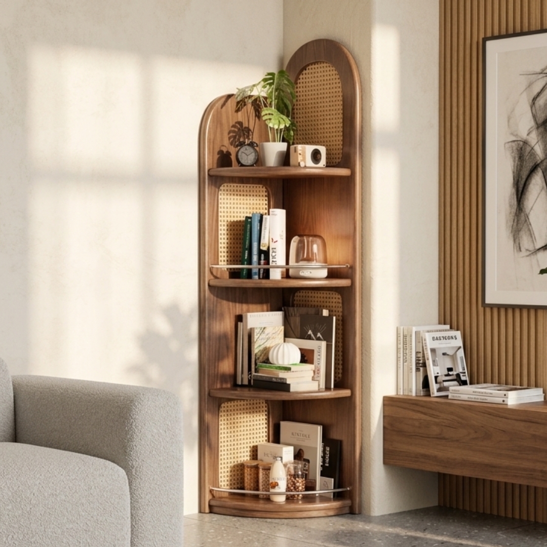 HEYWOOD RACK-5 HEYWOOD Wooden Corner Display Rack-Walnut - Image 1