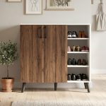 KAGAN 115cm 3 Door Shoe Cabinet-Walnut+White