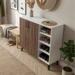 KAGAN 115cm 3 Door Shoe Cabinet-Walnut+White - Image 2