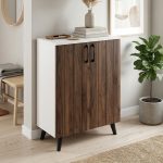 KAGAN 77cm 2 Door Shoe Cabinet-Walnut+White - Image 2