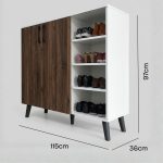 KAGAN 115cm 3 Door Shoe Cabinet-Walnut+White - Image 3