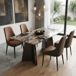KOFOD Thicker Top 4 Seater Crystal Marble Table-Brown