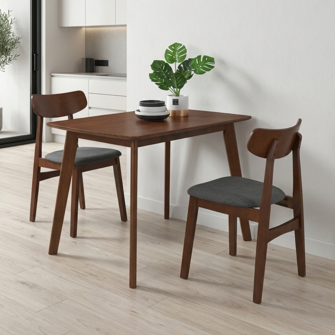 LINDA 2S WAL-3 LINDA Full Solid 2 Seater Dining Set-Walnut - Image 1