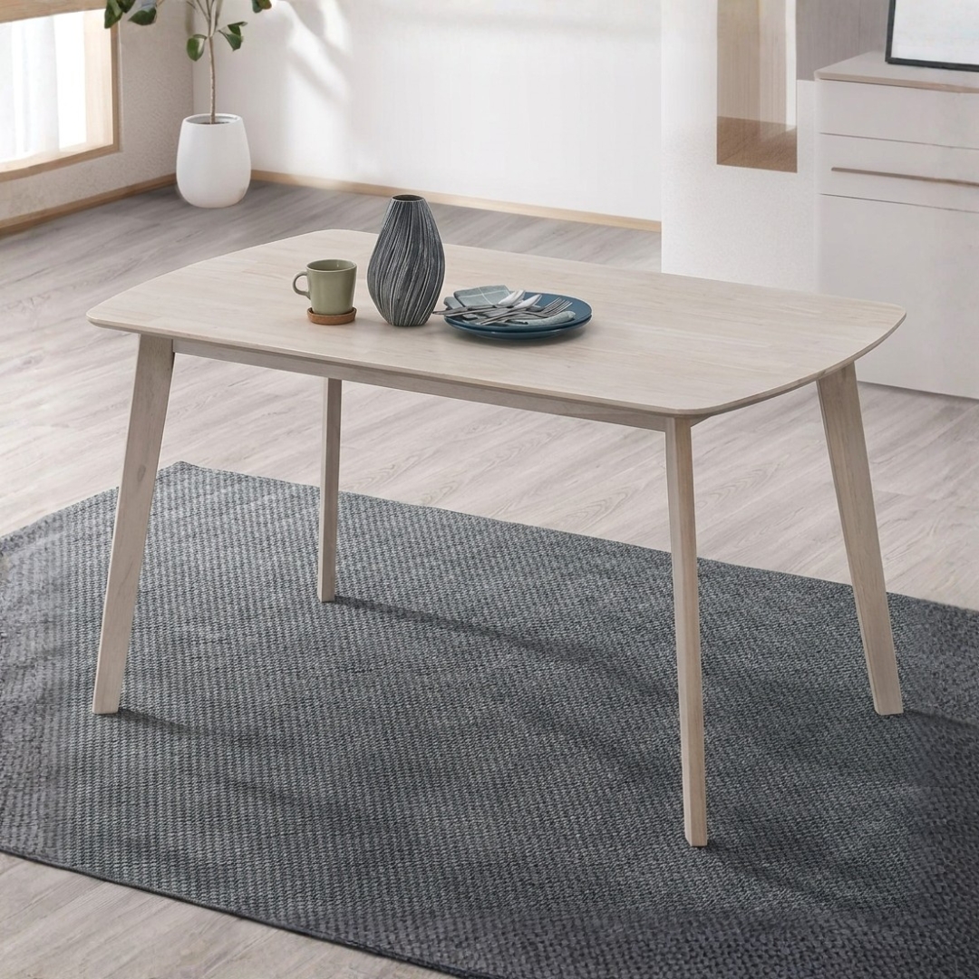 LINDA WW-2 LINDA 110/ 140cm Full Solid Wood Dining Table-White Wash - Image 1