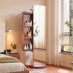 LUSSO Swivel Wooden Standing Mirror-Walnut