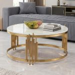 MILLER D90cm Marbler Top Round Coffee Table-Gold