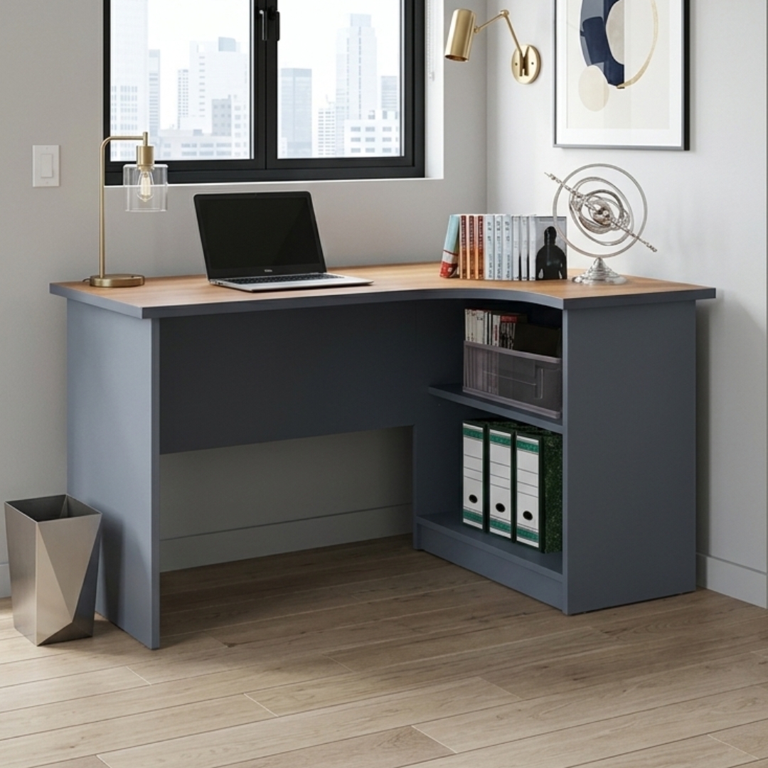 OLSEN DESK-2 OLSEN 120cm L Shaped Working Desk-Grey - Image 1