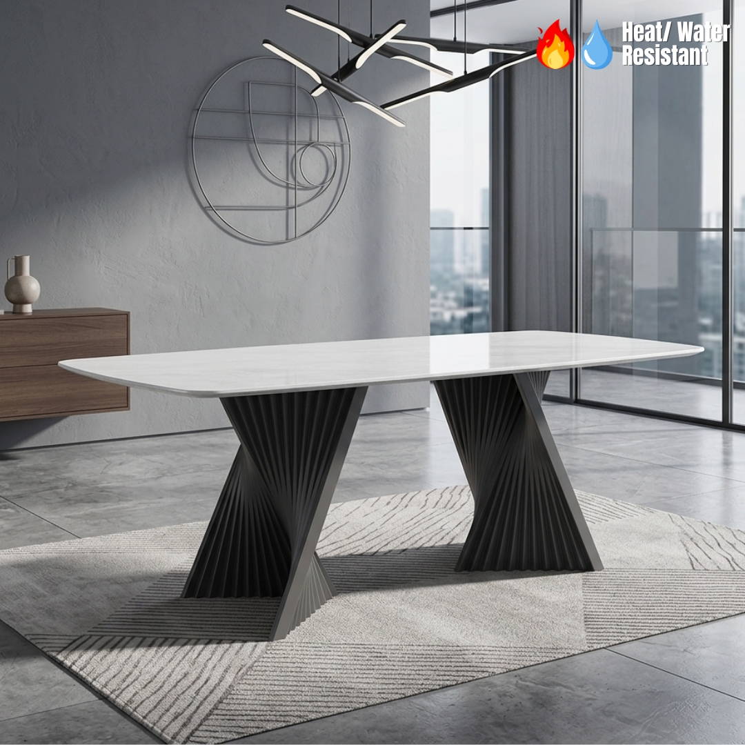 PACE TABLE-1 PACE 160cm Boat Shaped Crystal Marble Dining Table - Image 1