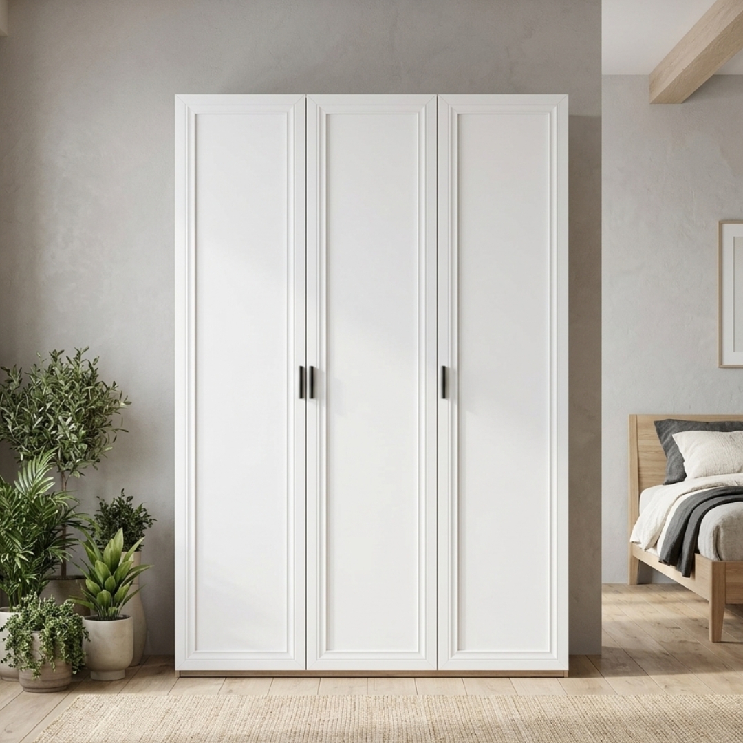 PANTON 3D WHITE-1 PANTON 3 Door 3 Drawers Wardrobe-White - Image 1
