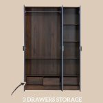 PANTON 3 Door 3 Drawers Wardrobe-Grey - Image 3