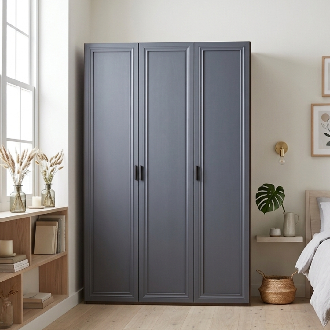 PANTON GREY-5 PANTON 3 Door 3 Drawers Wardrobe-Grey - Image 1