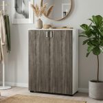 CITRINE 2 Door Shoe Cabinet-White+Grey Oak - Image 5