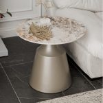POBEGA Sintered Stone Top Side Table-Champagne