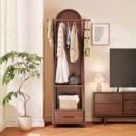 RIPPLE Wooden Standing Mirror With Garment Storage-Walnut - Image 3