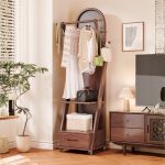 RIPPLE Wooden Standing Mirror With Garment Storage-Walnut - Image 2