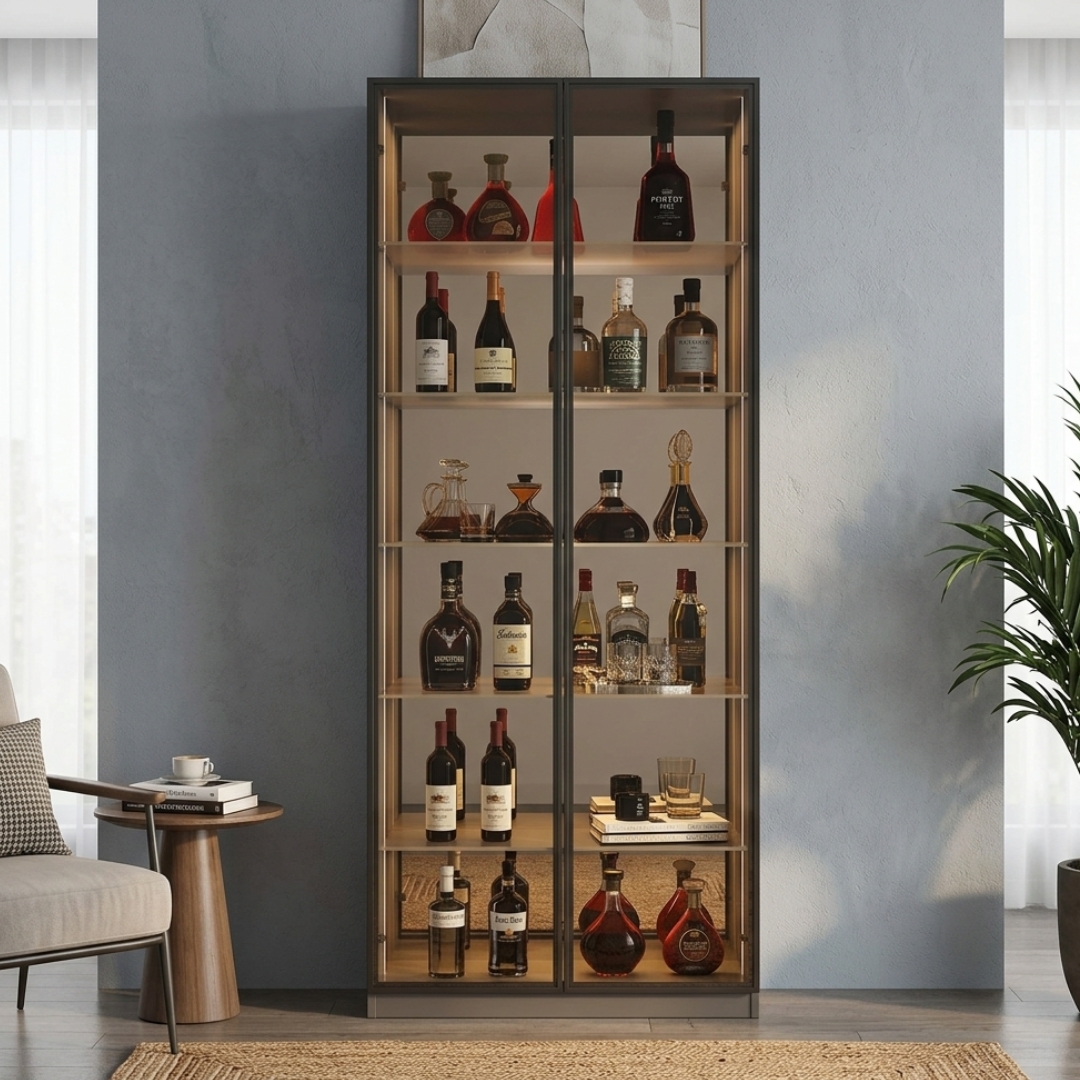 ROYAL CABINET-2 ROYAL 2 Glass Door Display Cabinet With LED Ambient Light-Black - Image 1