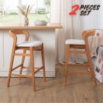 [Set of 2] RUBUS 27 Inch Wooden Bar Chair-Light Walnut