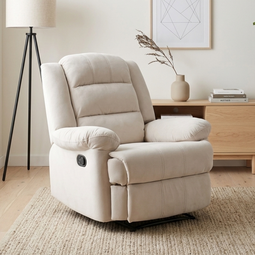 STRATUM 803688-2 STRATUM Easy Clean Recliner Sofa-Beige - Image 1