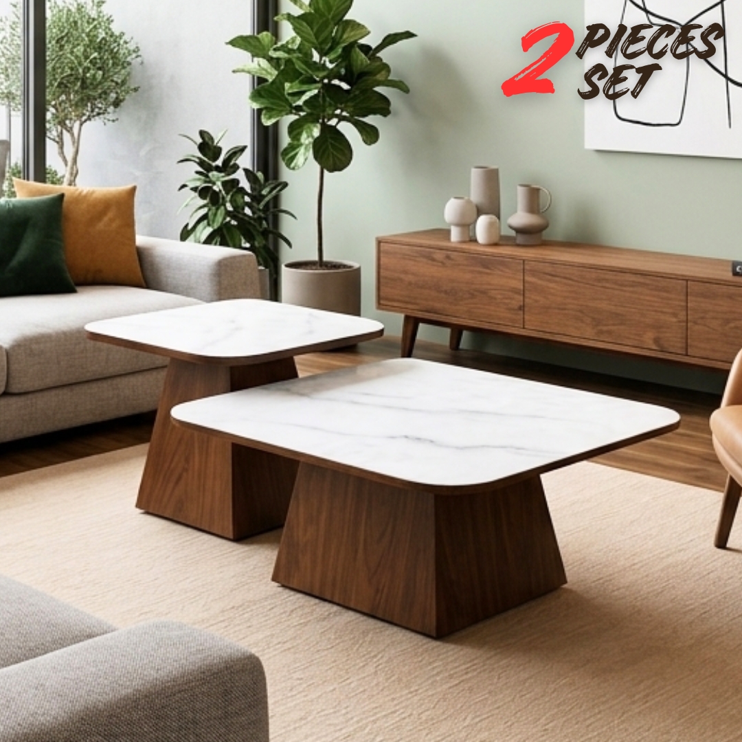 TENNEY CT-1 TENNEY Glasstop Nesting Coffee Table-Walnut - Image 1