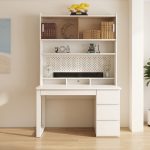 TOBI 120cm Wooden Study Desk With Hutch-White - Image 4