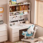 TOBI 120cm Wooden Study Desk With Hutch-White - Image 3
