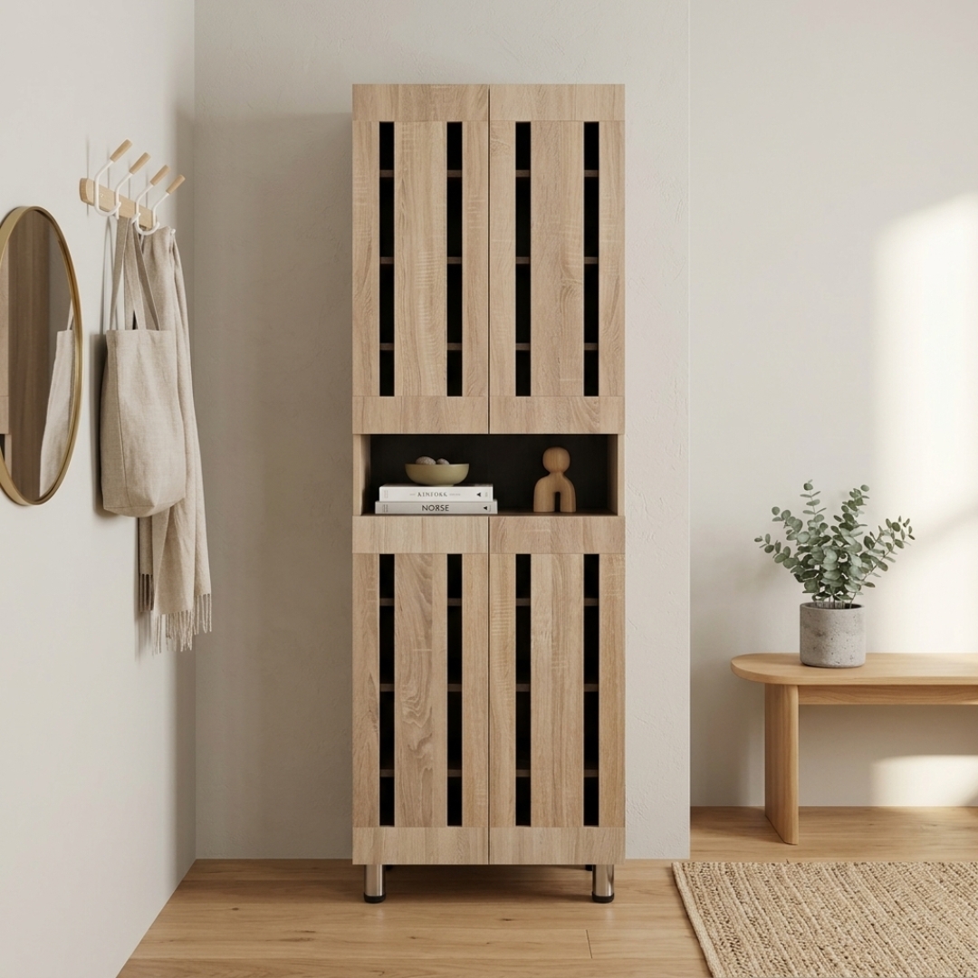 TORIA OAK-1 TORIA 4 Door Shoe Cabinet-Sonoma Oak - Image 1