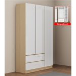 TRENCH 3 Door 2 Drawers High Gloss Wardrobe-Oak+White - Image 2
