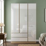 TRENCH 3 Door 2 Drawers High Gloss Wardrobe-Oak+White