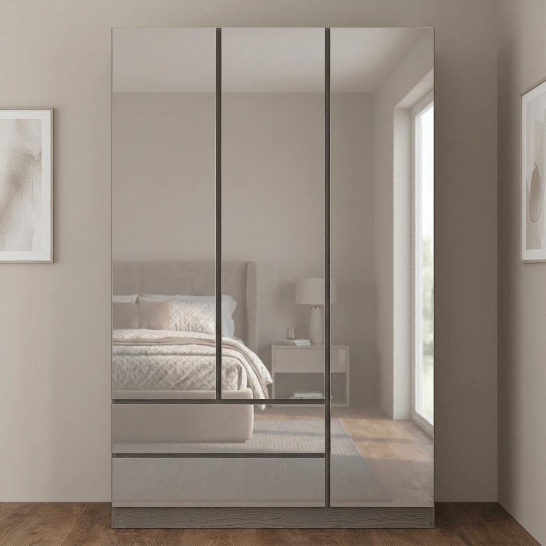 TRENCH 3D2D-3 TRENCH 3 Door 2 Drawers High Gloss Wardrobe-Grey - Image 1