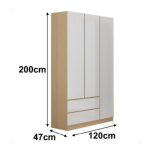 TRENCH 3 Door 2 Drawers High Gloss Wardrobe-Oak+White - Image 3