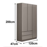 TRENCH 3 Door 2 Drawers High Gloss Wardrobe-Grey - Image 3
