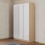 TRENCH 3 Door High Gloss Wardrobe-Oak+White - Image 2