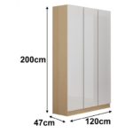 TRENCH 3 Door High Gloss Wardrobe-Oak+White - Image 4