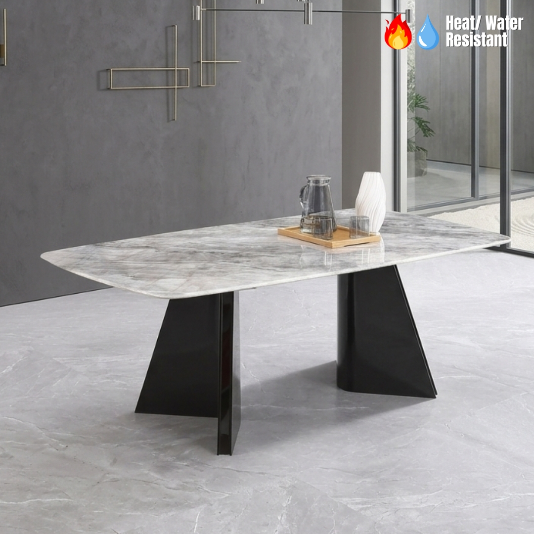 VIVO TABLE-1 VIVO 160cm Boat Shaped Crystal Marble Dining Table - Image 1
