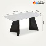 VIVO 160cm Boat Shaped Crystal Marble Dining Table - Image 4