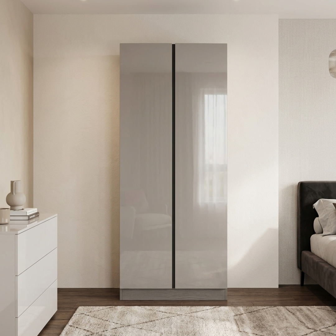 WD 121 TRENCH-1 TRENCH 2 Door High Gloss Wardrobe-Grey - Image 1