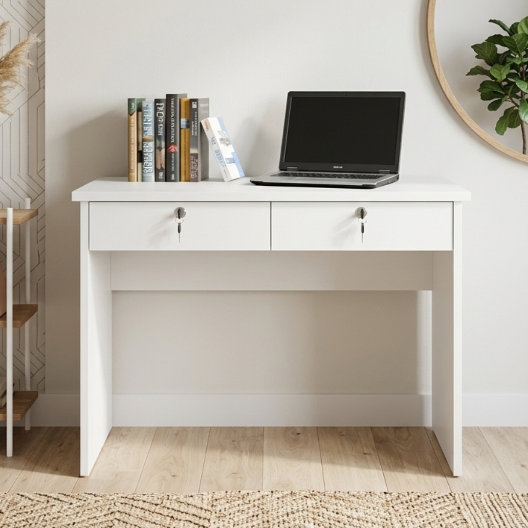 WEGNER DESK-1 WEGNER 90cm 2 Drawers Study Desk-White - Image 1