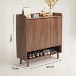 JACOBSEN 100cm 3 Door Full Solid Wood Shoe Cabinet-Walnut - Image 7