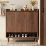 JACOBSEN 100cm 3 Door Full Solid Wood Shoe Cabinet-Walnut