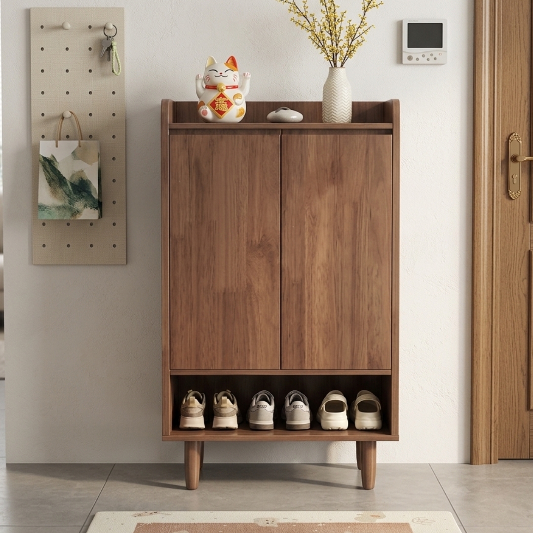 XG35 JACOBSEN-5 JACOBSEN 60cm 2 Door Full Solid Wood Shoe Cabinet-Walnut - Image 1
