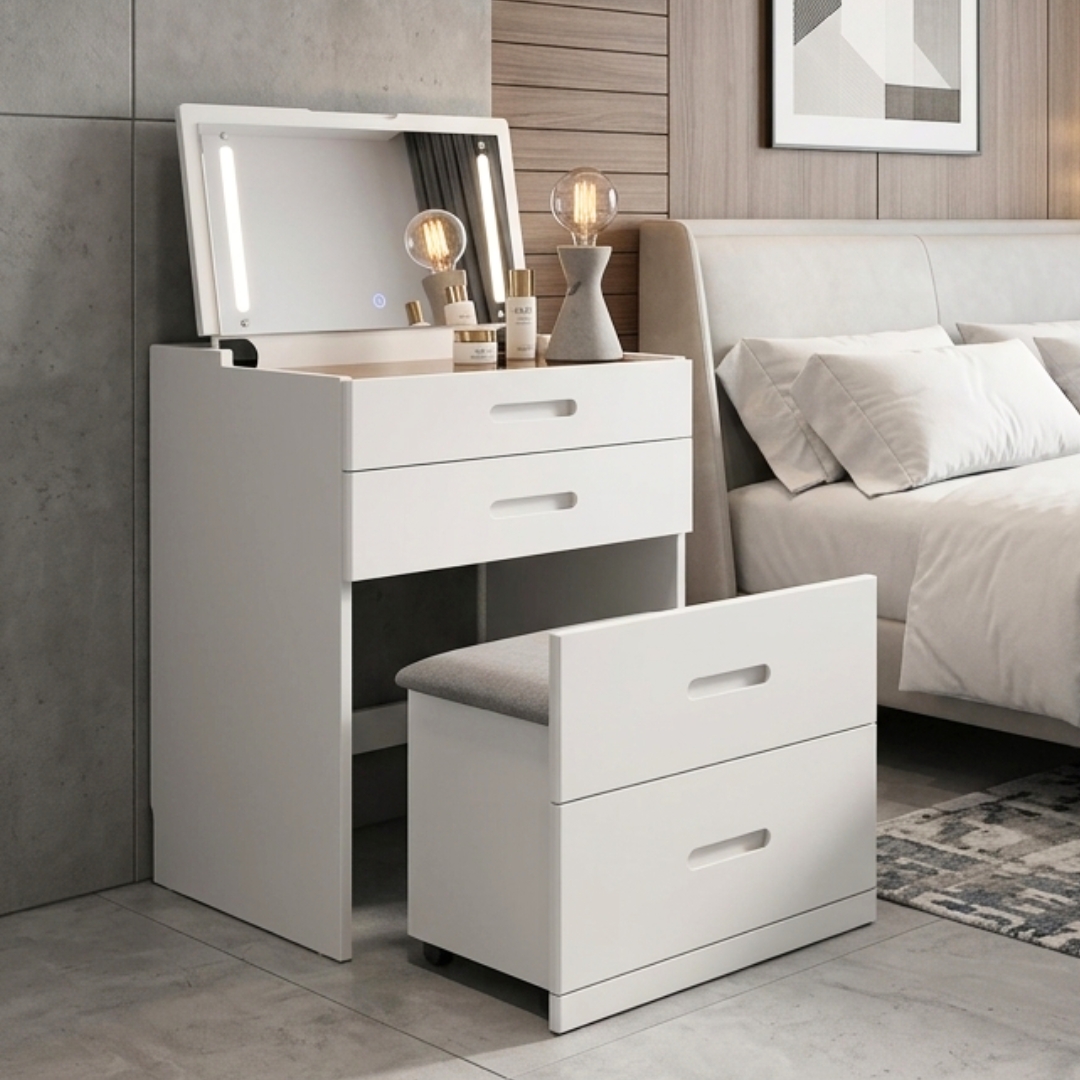 Z10 RISOM-1 RISOM Space Saver Dressing Table With Stool-White - Image 1