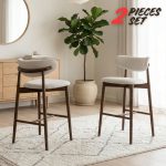 [Set of 2] ZOLO 27 Inch Wooden Bar Chair-Medium Brown