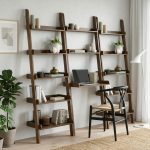 TELT Wooden Modular Leaning Study Bookcase-Walnut - Image 2