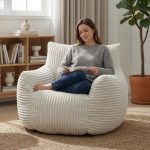 LAVEN Corduroy Fabric Bean Bag-Beige - Image 2