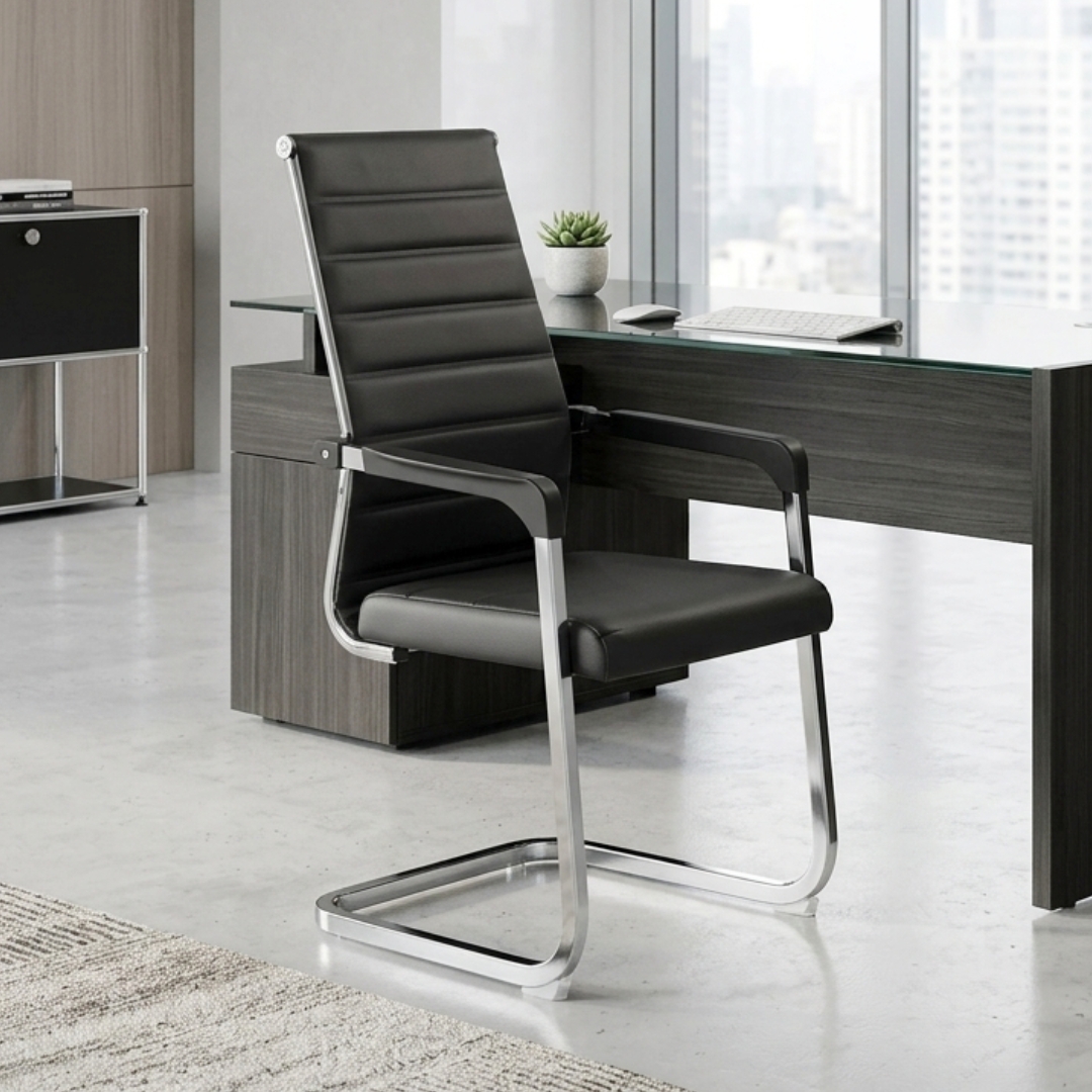 6004 VISITOR-2 6004 PU Cushion Visitor Chair-Black - Image 1