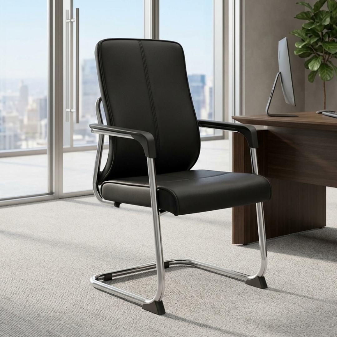 909C VISITOR-4 909C PU Cushion Visitor Chair-Black - Image 1